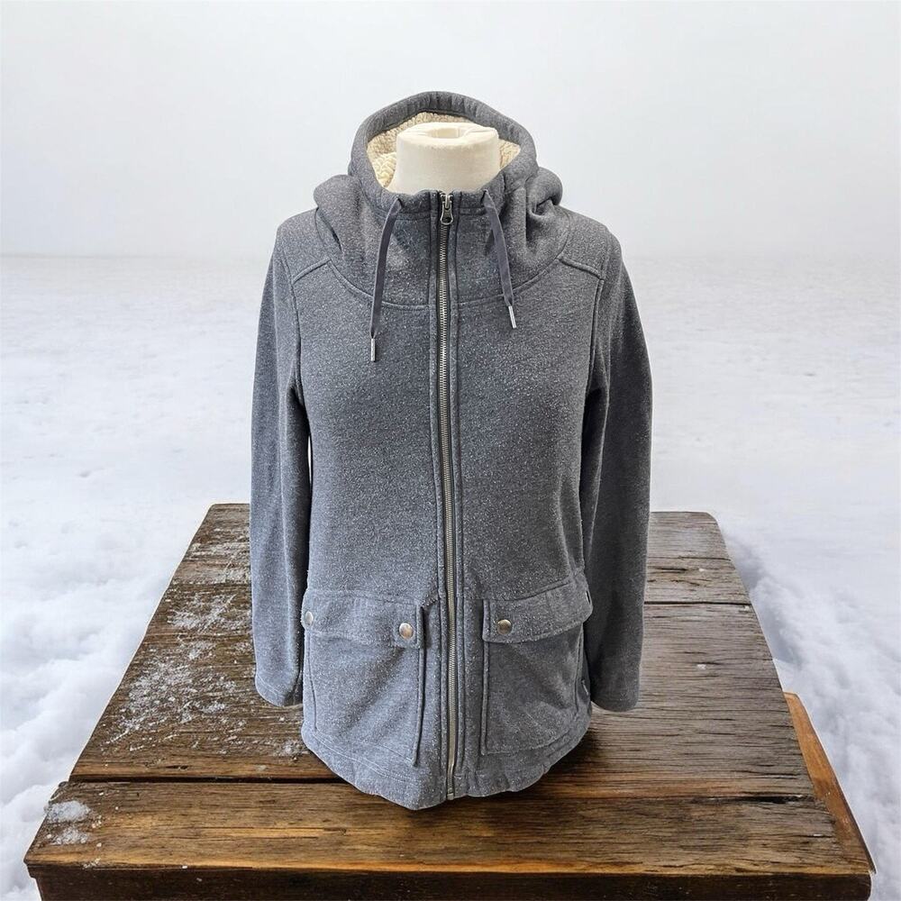 Columbia Fleece Jacket Women’s Small Gray Long Hooded Full Zip Sherpa Coat Warm